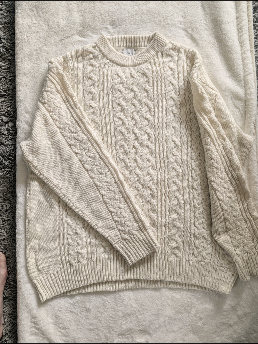 H&M Cream Cable-Knit Crewneck Sweater